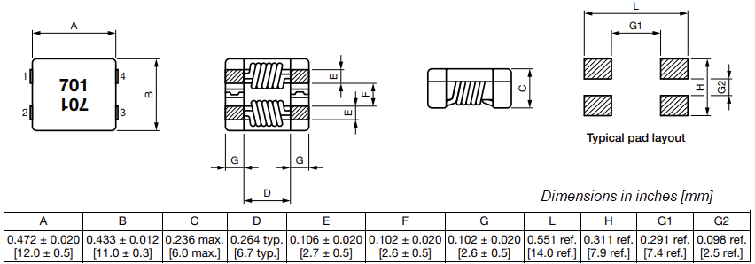 Mechanical Drawing - Vishay / Dale ICM5050 High-Current Common Mode Chokes